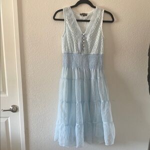 NWOT Blue Sleeveless V-Neck Swiss dots Sundress for Wedding Guests